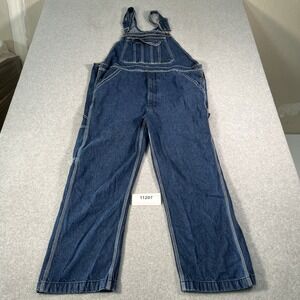 REAL WORK Bib Overalls Mens 40x30 Blue Denim Dungarees Workwear Casual Carpenter